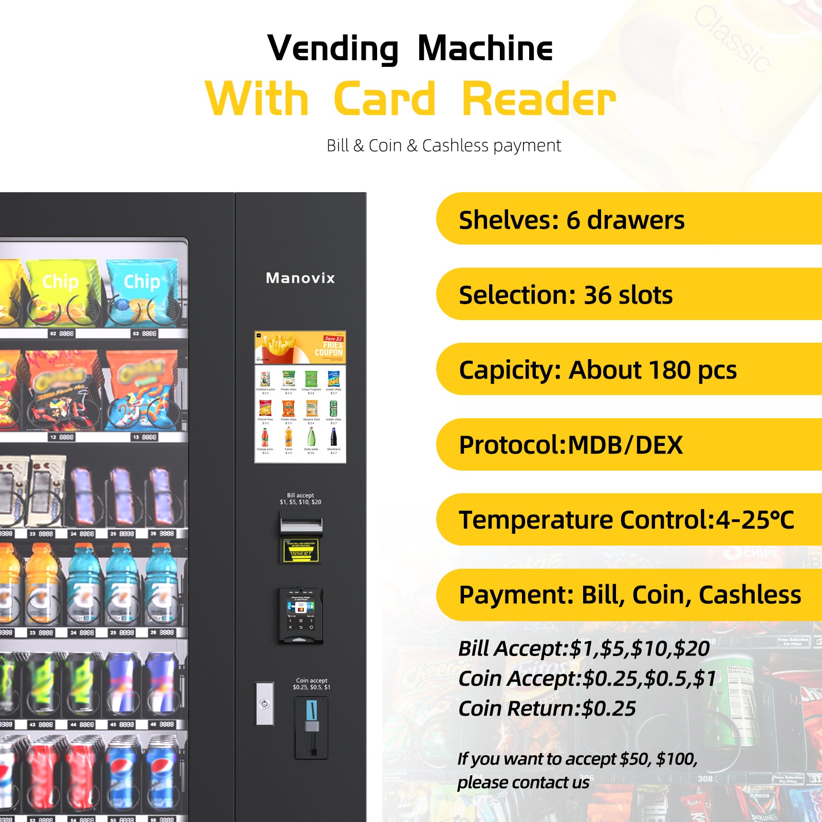 M6T-36 slots refrigeration vending machine with touch panel