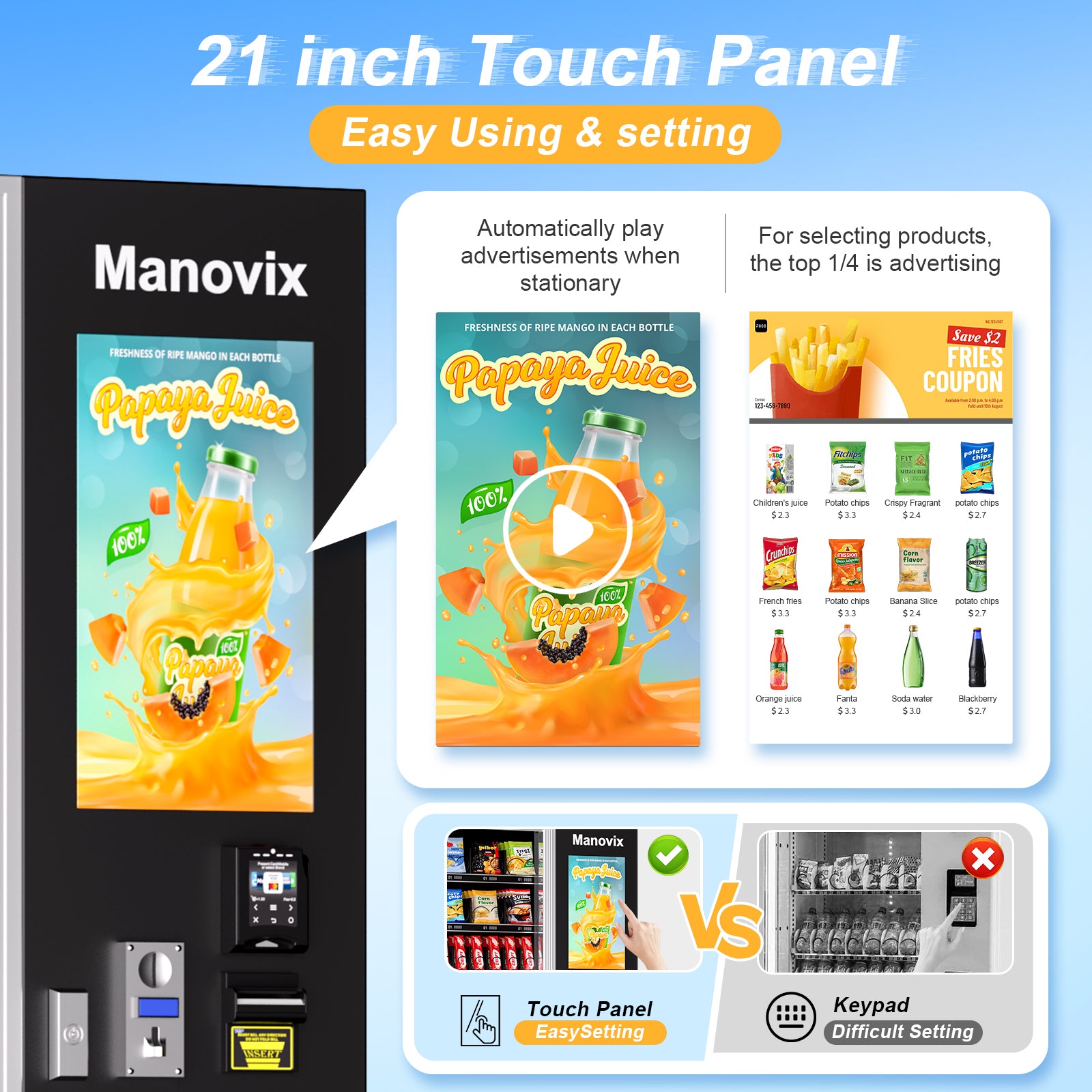M10T-60 slots refrigeration vending machine with touch panel
